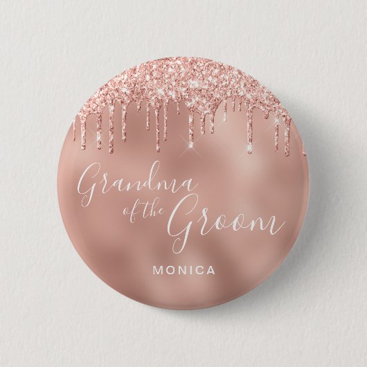 Rose Gold Glitzer Tropfen Oma des Bräutigams Button (Vorderseite)