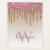 Rose Gold Glitzer Tropfen Ombre Monogram 2024 Planer (Vorderseite)