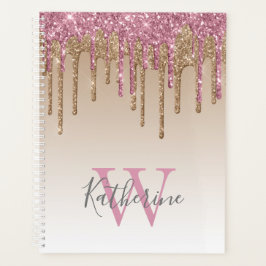 Rose Gold Glitzer Tropfen Ombre Monogram 2024 Planer