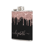 Rose Gold Glitzer Tropfen Personalisiert Black Flachmann (Links)