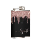 Rose Gold Glitzer Tropfen Personalisiert Black Flachmann (Rechts)