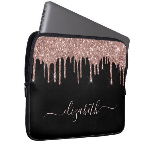 Rose Gold Glitzer Tropfen Personalisiert Black Laptopschutzhülle (Vorne Rechts)