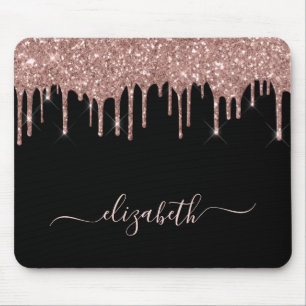 Rose Gold Glitzer Tropfen Personalisiert Black Mousepad