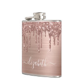 Rose Gold Glitzer Tropfen Personalisiert Flachmann (Links)