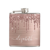 Rose Gold Glitzer Tropfen Personalisiert Flachmann (Vorderseite)