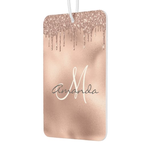 Rose Gold Glitzer Tropfen Personalisiert Monogram Autolufterfrischer (Links)