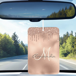 Rose Gold Glitzer Tropfen Personalisiert Monogram Autolufterfrischer
