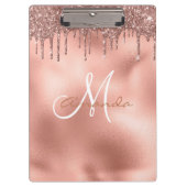 Rose Gold Glitzer Tropfen Personalisiert Monogram Klemmbrett (Vorderseite)