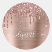 Rose Gold Glitzer Tropfen Personalisiert Runder Aufkleber (Vorderseite)