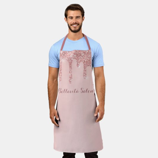 Rose Gold Glitzer Tropfen Personalisiert Salon Schürze (Getragen)