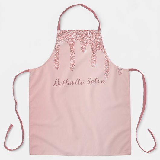 Rose Gold Glitzer Tropfen Personalisiert Salon Schürze (Vorderseite)