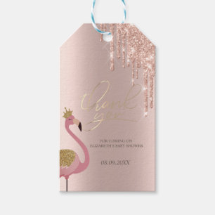 Rose Gold Glitzer Tropfen Pink Flamingo Baby Dusch Geschenkanhänger