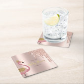 Rose Gold Glitzer Tropfen Pink Flamingo Baby Dusch Rechteckiger Pappuntersetzer (Vor Ort)