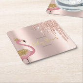 Rose Gold Glitzer Tropfen Pink Flamingo Baby Dusch Rechteckiger Pappuntersetzer (angewinkelt)