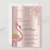 Rose Gold Glitzer Tropfen Pink Flamingo Quinceañer Einladung (Vorderseite)