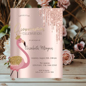 Rose Gold Glitzer Tropfen Pink Flamingo Quinceañer Einladung