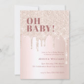 Rose Gold Glitzer Tropfen Pink Girl Oh Baby Dusche Einladung (Vorderseite)