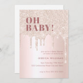 Rose Gold Glitzer Tropfen Pink Girl Oh Baby Dusche Einladung (Vorne/Hinten)
