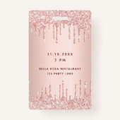 Rose Gold Glitzer Tropfen Pink Luxus Vip Ausweis (Rückseite)