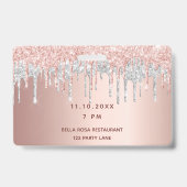 Rose Gold Glitzer Tropfen Pink Silber Vip Ausweis (Rückseite)