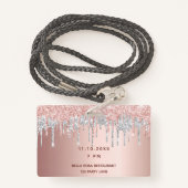 Rose Gold Glitzer Tropfen Pink Silber Vip Ausweis (Rückseite mit Schlüsselband)
