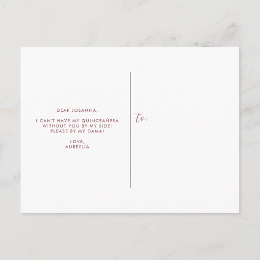 Rose Gold Glitzer Tropfen Quinceanera Dama Vorschl Einladungspostkarte (Rückseite)