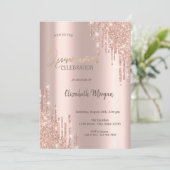 Rose Gold Glitzer Tropfen Quinceañera Einladung (Stehend Vorderseite)