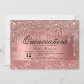 Rose Gold Glitzer Tropfen Quinceañera Einladung (Vorderseite)