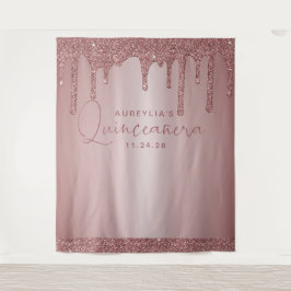 Rose Gold Glitzer Tropfen Quinceanera Hintergrund Wandteppich