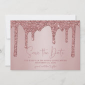 Rose Gold Glitzer Tropfen Quinceanera Save the Dat Date (Vorderseite)