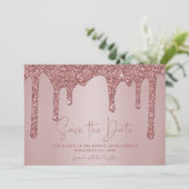 Rose Gold Glitzer Tropfen Quinceanera Save the Dat Date (Stehend Vorderseite)