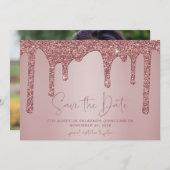 Rose Gold Glitzer Tropfen Quinceanera Save the Dat Save The Date (Vorne/Hinten)
