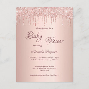 Rose gold Glitzer Tropfen Rosa Baby Dusche Einladu Postkarte