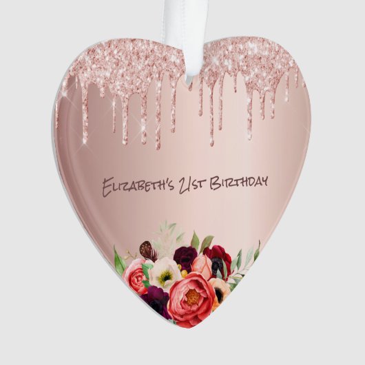 Rose Gold Glitzer Tropfen Rosa Blume Ornament (Vorderseite)