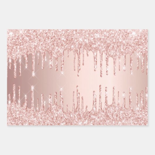 Rose Gold Glitzer Tropfen Rosa Funkelglasmonogramm Geschenkpapier Set (Vorderseite 2)