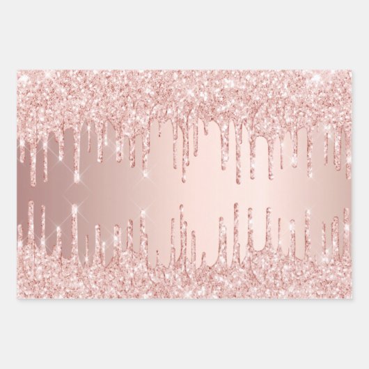 Rose Gold Glitzer Tropfen Rosa Funkelglasur gürtli Geschenkpapier Set (Vorderseite)