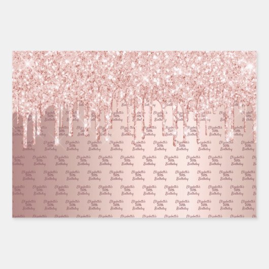 Rose Gold Glitzer Tropfen Rosa Funkeln Geschenkpapier Set (Vorderseite 2)