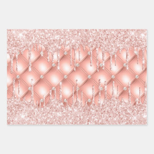 Rose Gold Glitzer Tropfen Rosa funkeln Luxus Geschenkpapier Set