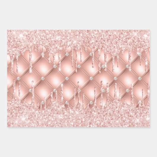 Rose Gold Glitzer Tropfen Rosa funkeln Luxus Geschenkpapier Set (Vorderseite)