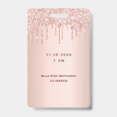 Rose Gold Glitzer Tropfen Rosa Glam vip Ausweis (Rückseite)