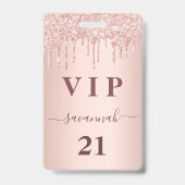 Rose Gold Glitzer Tropfen Rosa Glam vip Ausweis (Vorderseite)