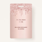 Rose Gold Glitzer Tropfen Rosa Glam vip Ausweis (Rückseite)