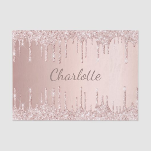 Rose Gold Glitzer Tropfen rosa gürtelige Monogramm Seidenpapier (Vorderseite)