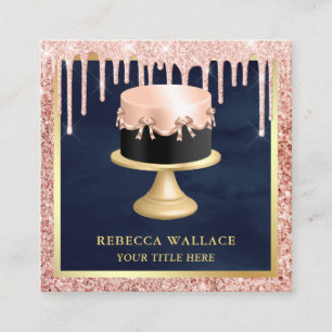 Rose Gold Glitzer Tropfen Rosa Kuchen Bäckerei Quadratische Visitenkarte