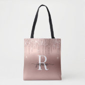 Rose Gold Glitzer Tropfen Rosa Metal Girly Monogra Tasche (Vorderseite)