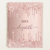 Rose Gold Glitzer Tropfen Rosa Monogramm 2023 Planer (Vorderseite)