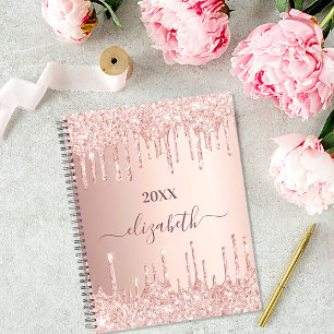 Rose Gold Glitzer Tropfen Rosa Monogramm 2023 Planer