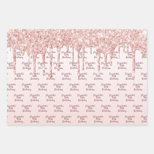 Rose Gold Glitzer Tropfen Rosa Monogramm Geschenkpapier Set (Vorderseite 3)