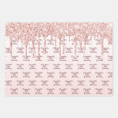 Rose Gold Glitzer Tropfen Rosa Monogramm Geschenkpapier Set (Vorderseite)