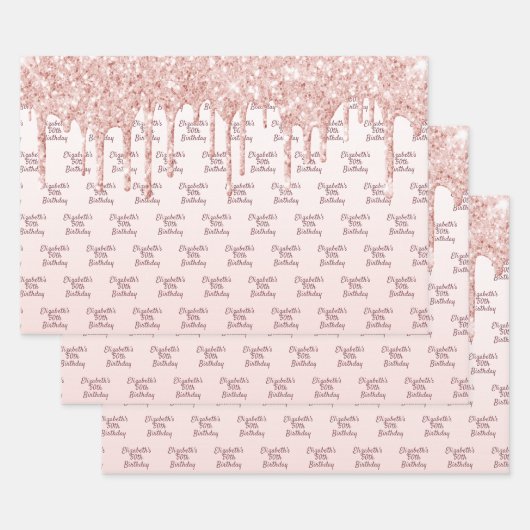 Rose Gold Glitzer Tropfen Rosa Monogramm Geschenkpapier Set (Set)